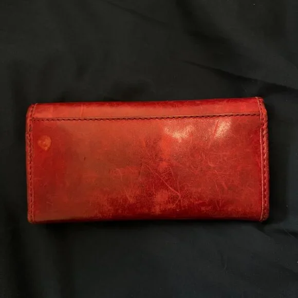 Frye Red Leather Tri-Fold Wallet Snap Closure - Picture 2 of 7